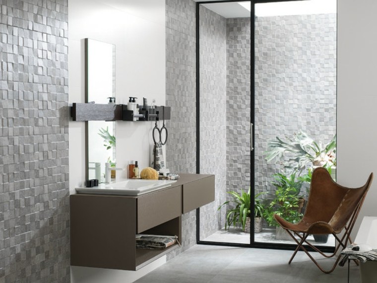 waxed concrete bathroom wall tile modern armchair leather design