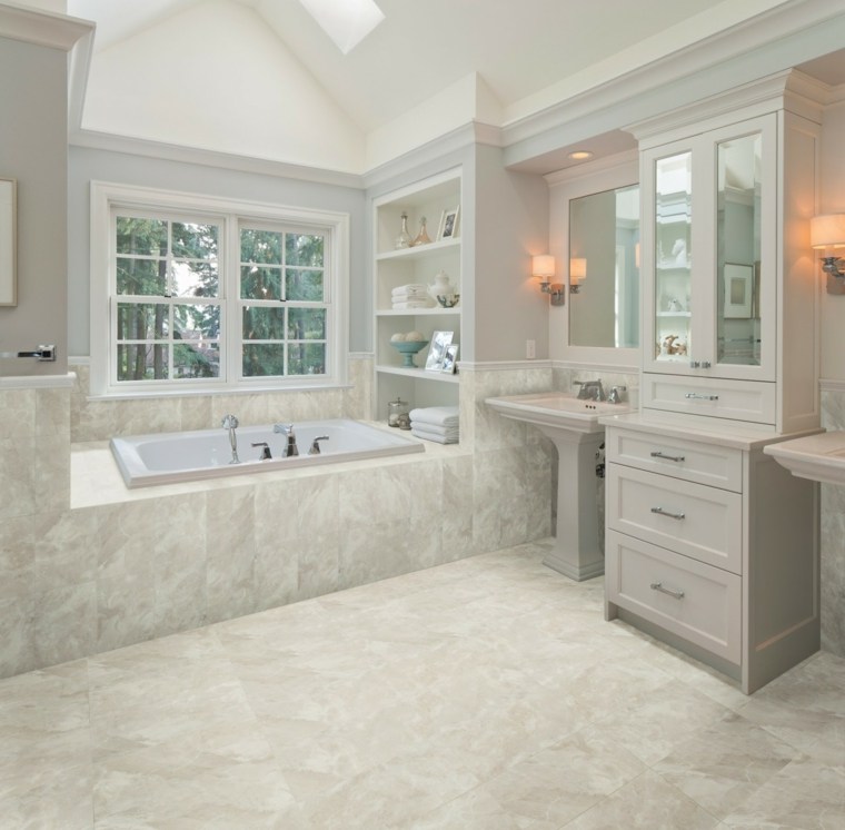 bathroom taupe and white marble luxury