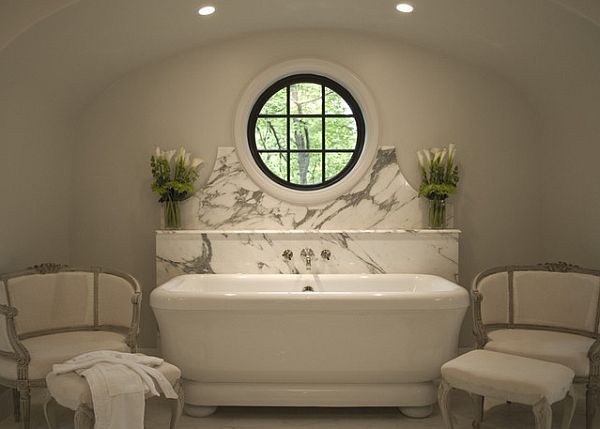 old bathroom design bathtub mirror wall deco idea flowers