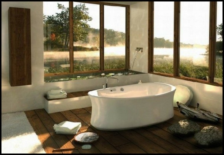 bathrooms zen wooden flooring