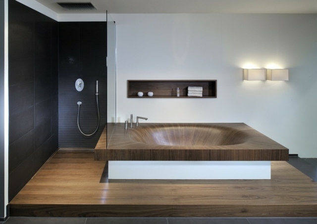 bathroom built-in bathtub wood