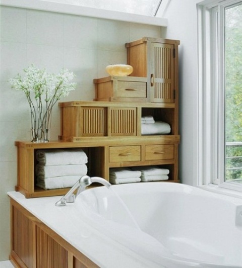 bathroom wood storage