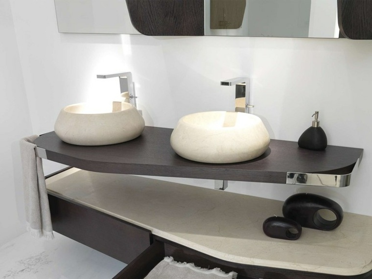 interior design bathroom worktop wooden washbasin stone