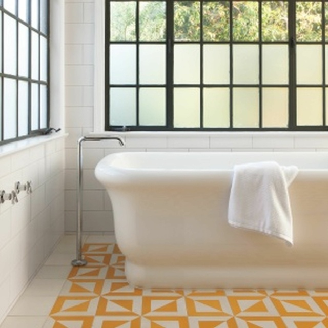 white tile industrial bathroom