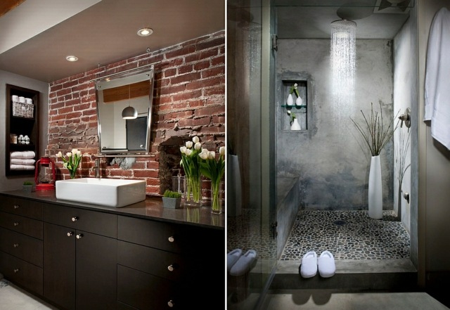 industrial bathroom brick concrete