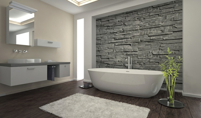 bathroom design natural stone wood bathtub design