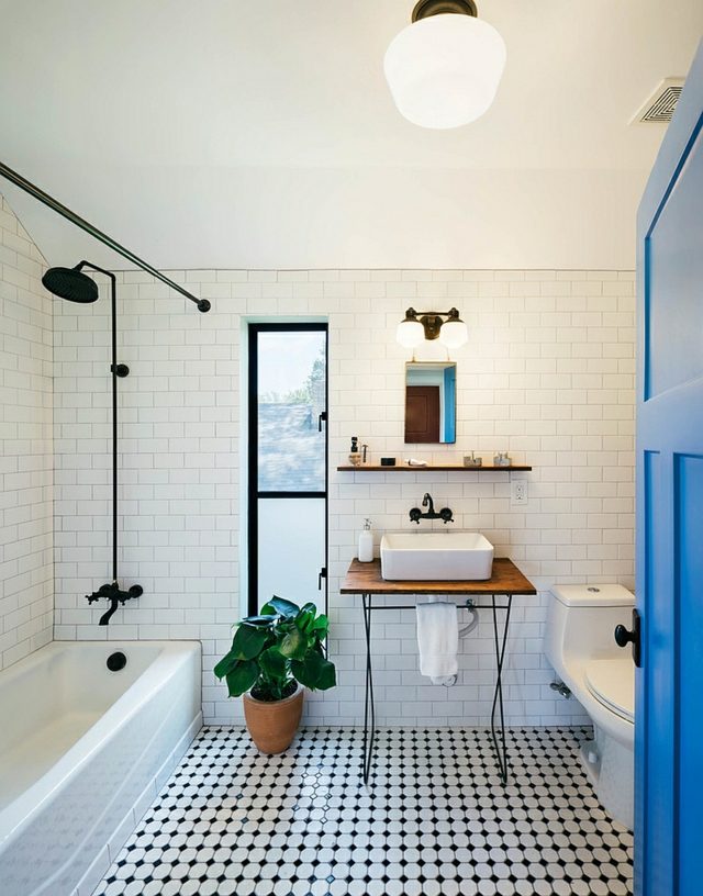 bathroom industrial style tile black white