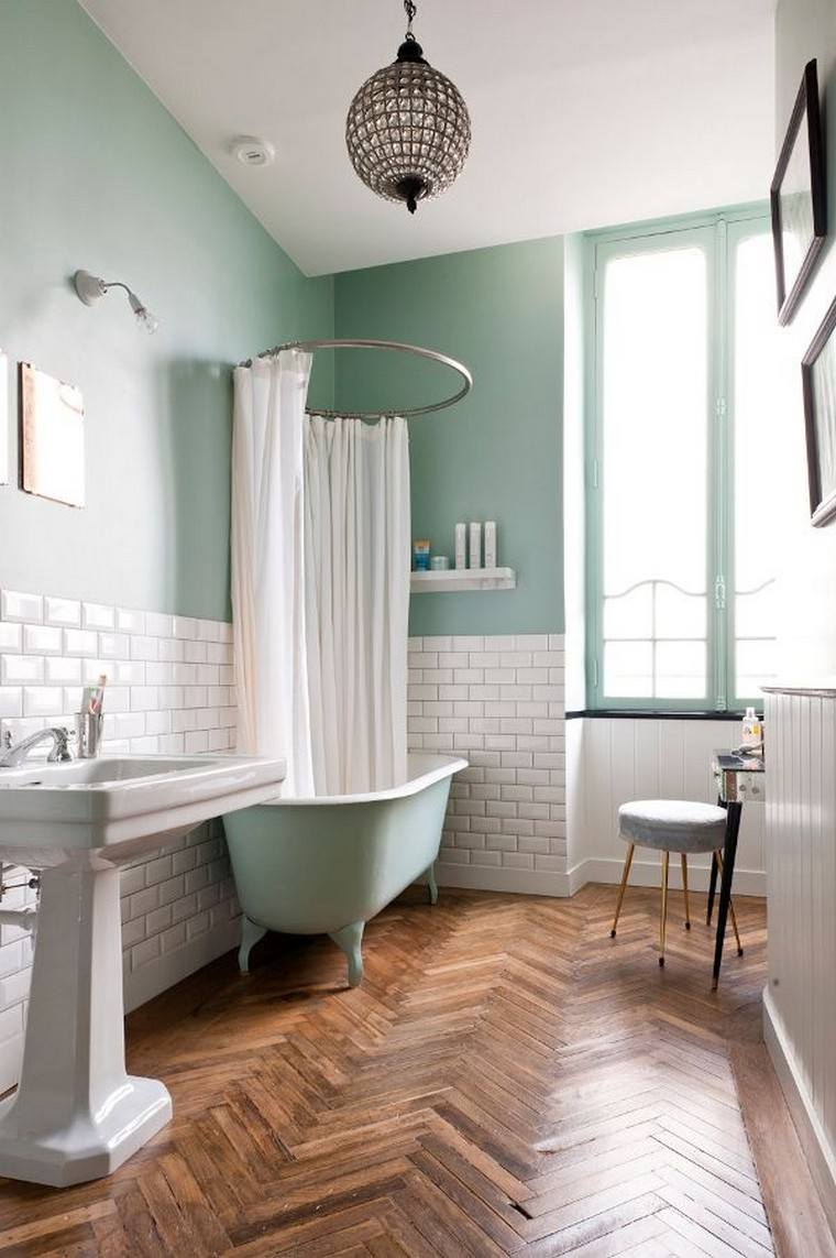 Walls Painting Green Idea of ​​Gray Fixture Bathtub Wood Wood Trend