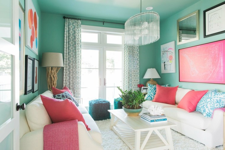 green pink design living room decoration