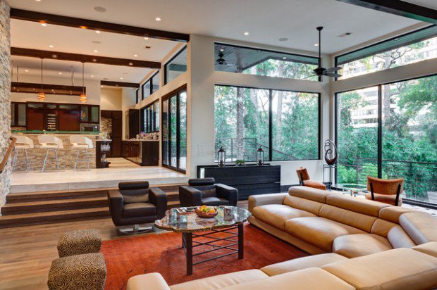modern interior design sofa beige leather design armchair black coffee table glass design living room table