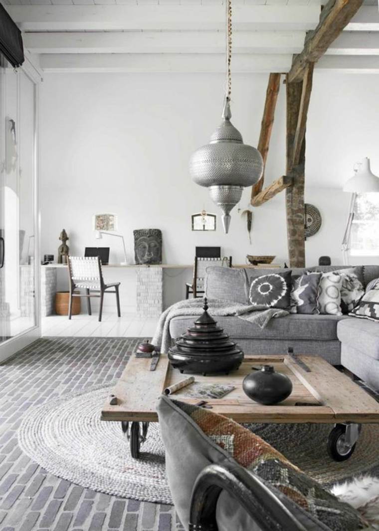 living room ethnic chic deco idea floor mat deco objects