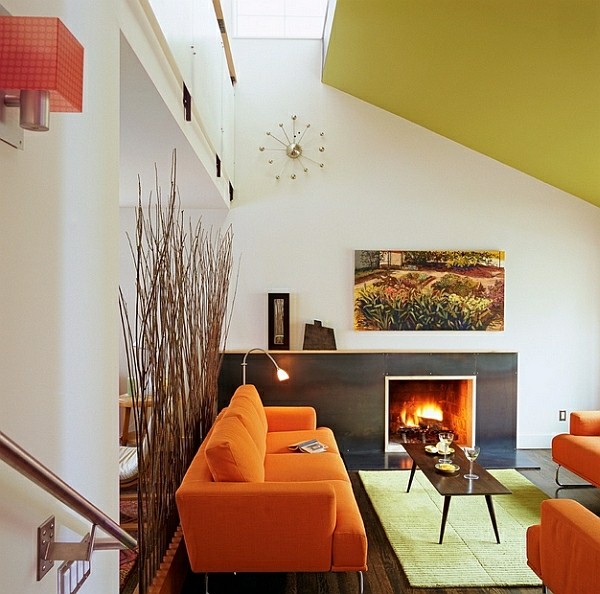 living room fireplace canape orange