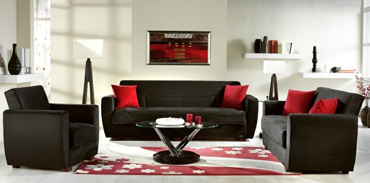 living room white red black design sofa idea coffee table deco wall table