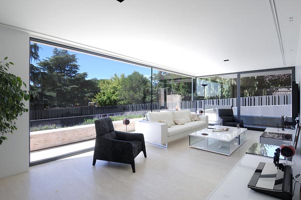 open contemporary living room with view