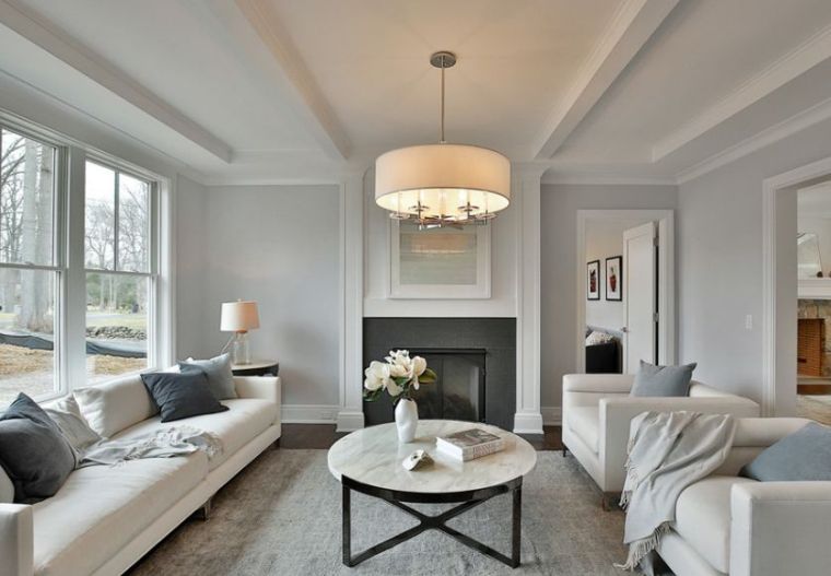 living room cozy atmosphere gray and white colors