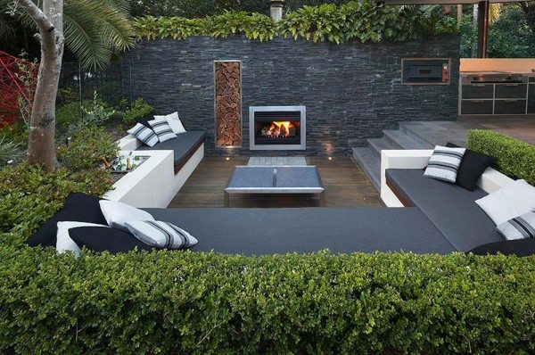 garden furniture fireplace furniture gray greenery