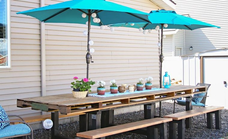 garden furniture in wooden pallet rustic dining area