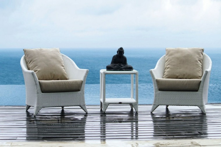 chairs and armchairs in resin woven deco terrace