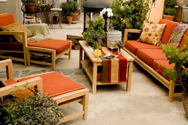 furniture wood fabric orange garden