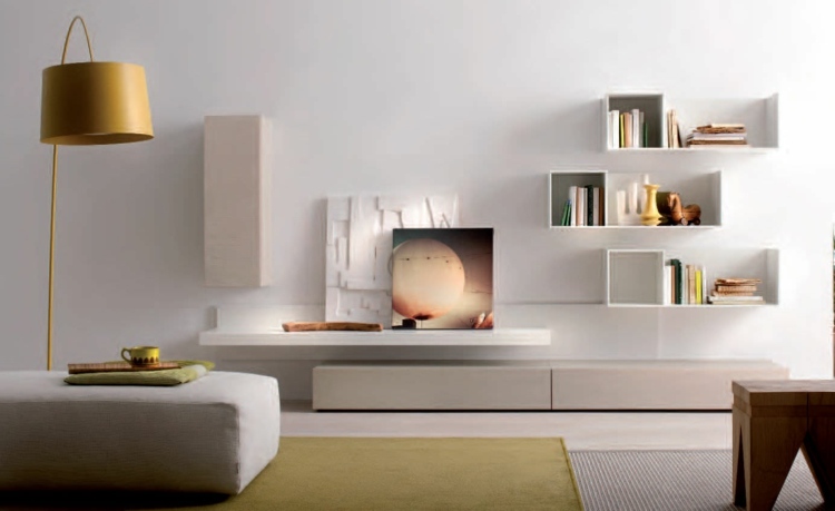 living room deco white shelves design