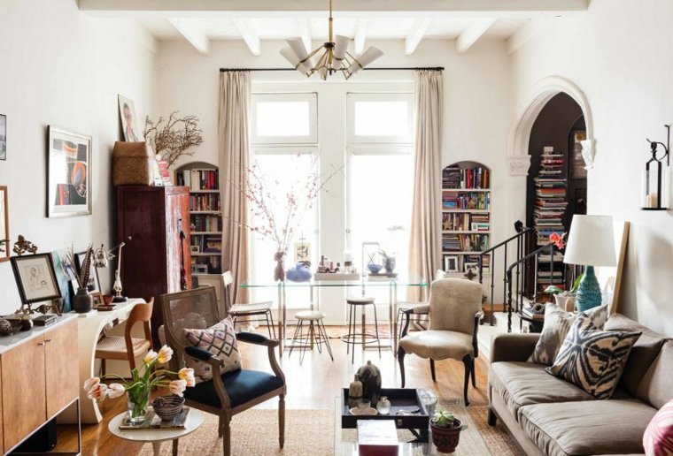 living room contemporary deco painting wooden beams