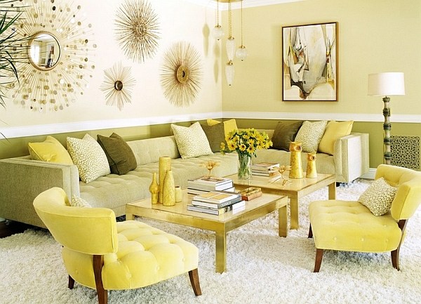 yellow green deco living room