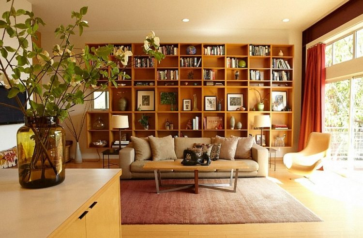 living room design library wood