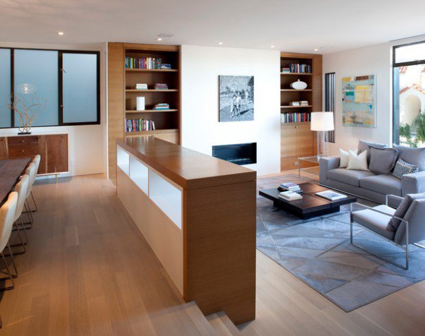 idea living room design modern design bookcase sofa gray wooden floor