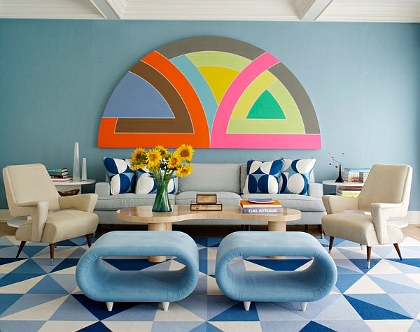 living room retro design bright colors