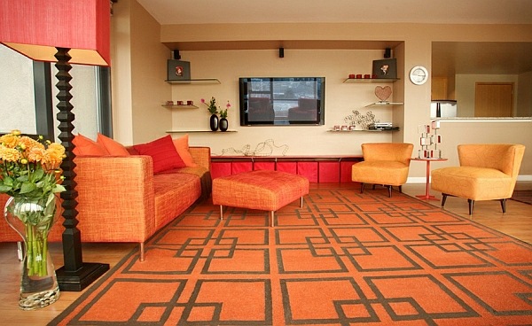 orange retro design living room