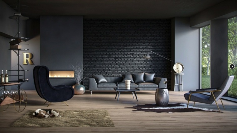 interior living room contemporary modern living room design tiling wood wall black briquettes