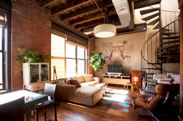 industrial lounge walls brick