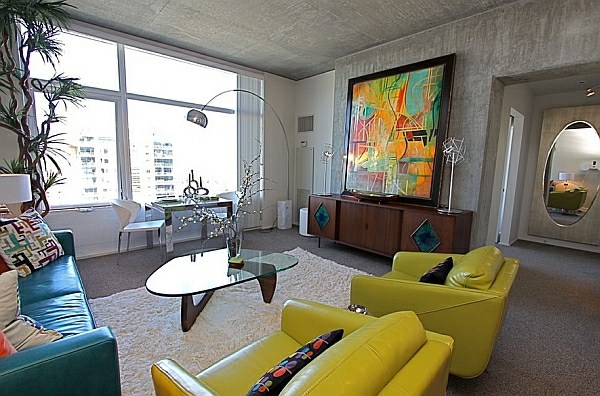 living room furniture retro bright colors