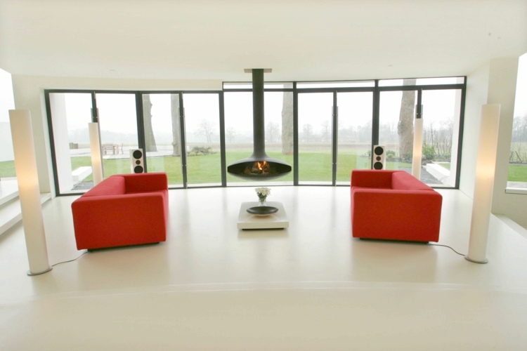 living room design fireplace two sofas