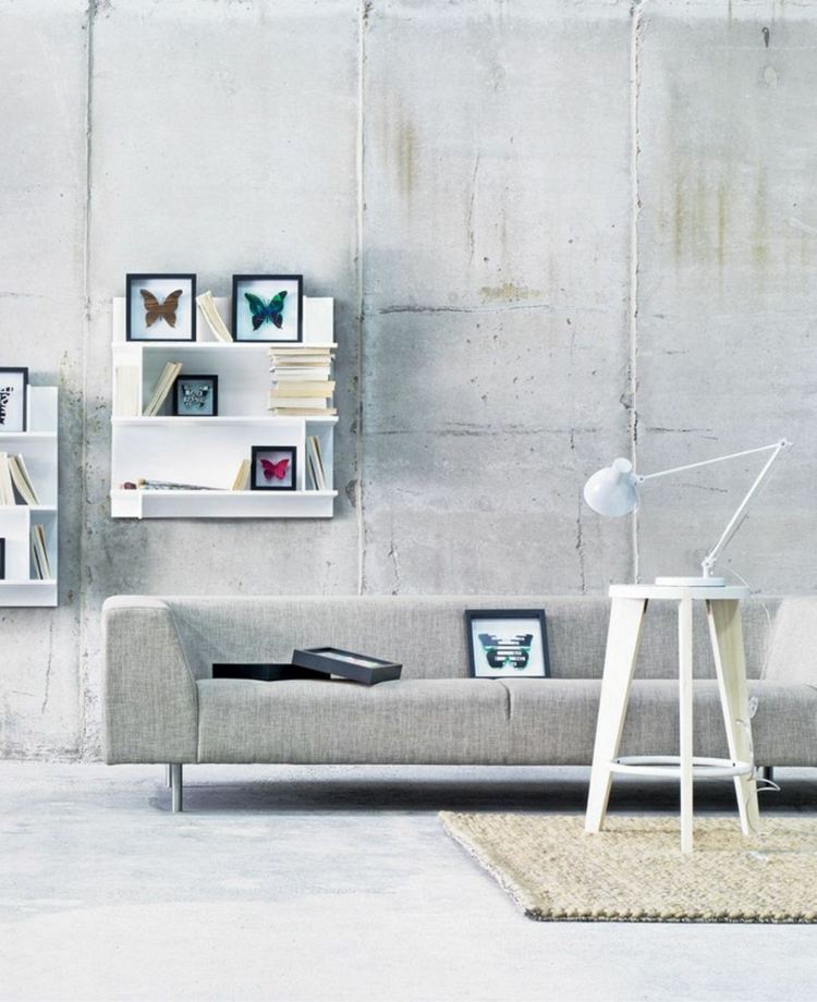 modern minimalist living room concrete wall