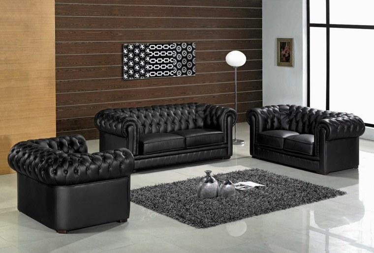 contemporary living room sofa black leather design floor rug gray brown wall wood black and white chalkboard