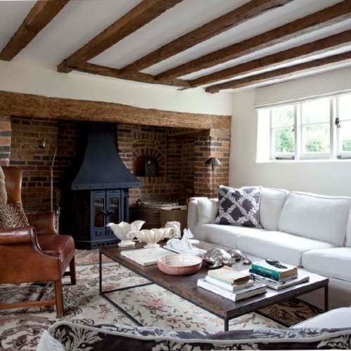 modern and spacious living room with a fireplace