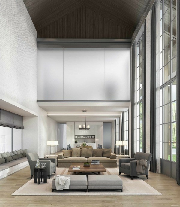 modern living room high ceiling