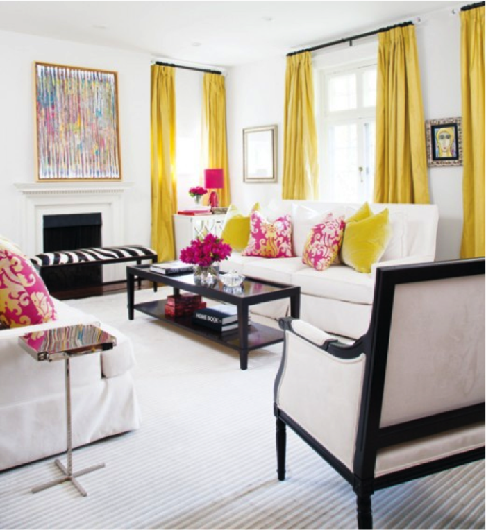 modern living room yellow curtains