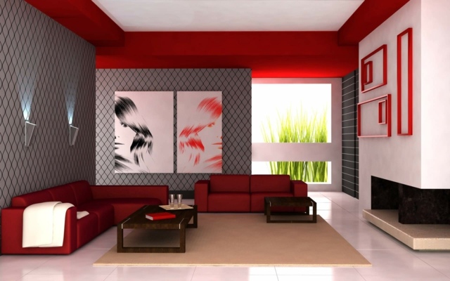 modern red design living room decoration