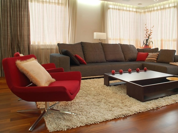 modern living room red gray