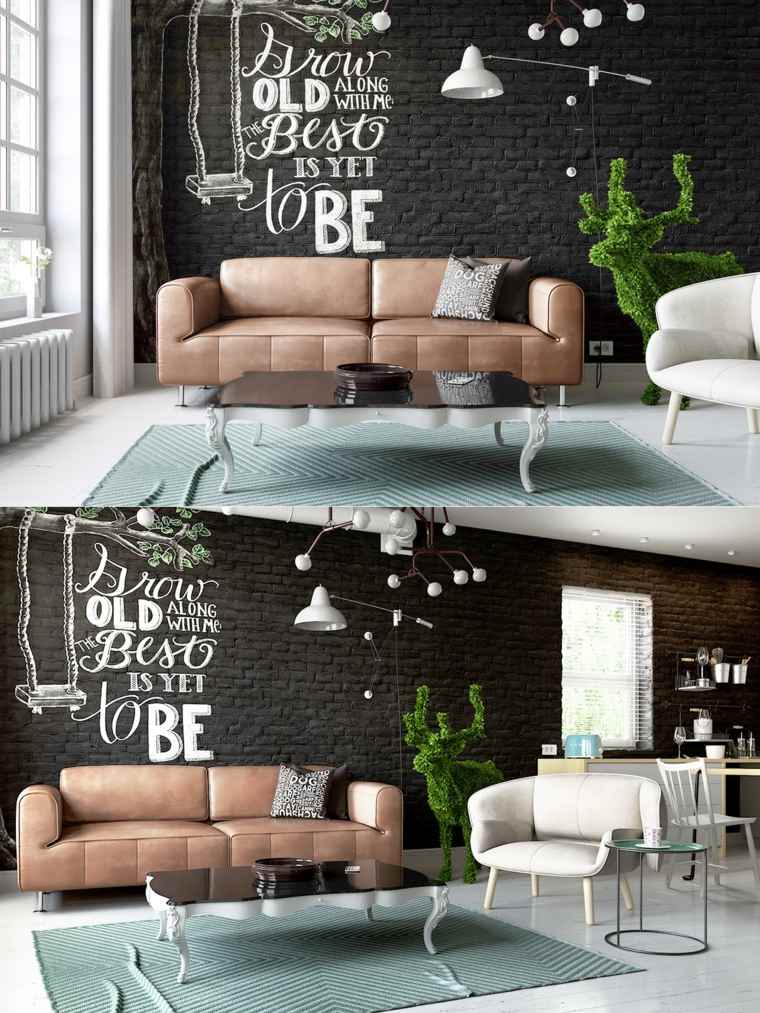 living room wall black bricks