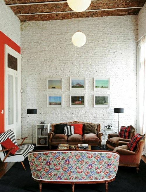 living room walls white brick