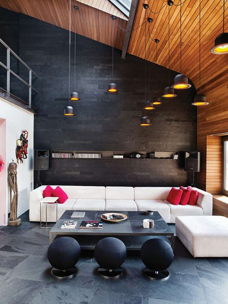 living room black deco ceiling wood