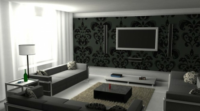 black and white living room wallpaper floral patterns