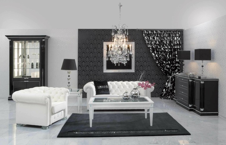 black living room idee deco white furniture