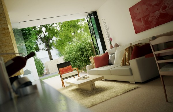 open living room on modern garden