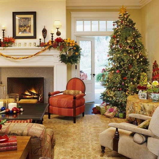 living room richly decorated Christmas