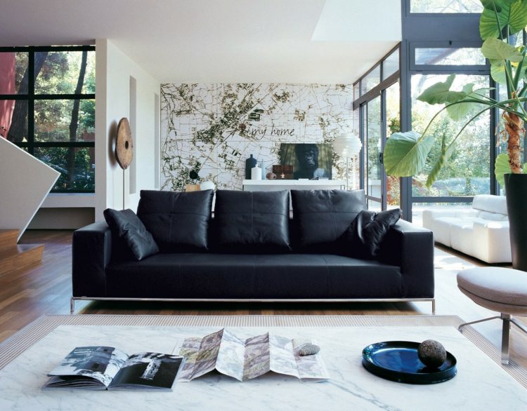 modern scandinavian living room black sofa