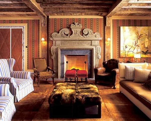 Victorian style living room wood beams